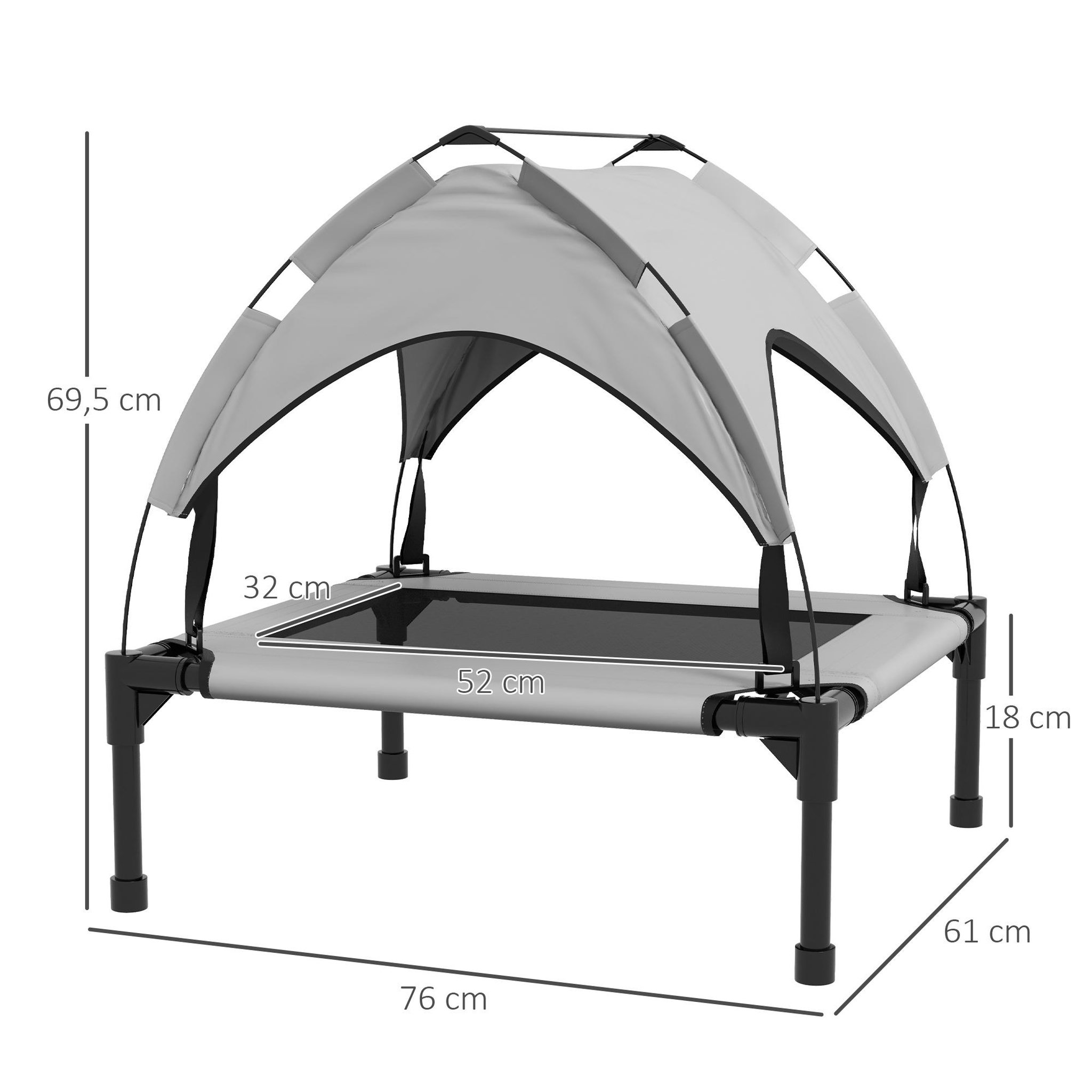 Voir la diapositive 3 : PAWHUT Lit chien sur pied avec voile ombrage - sac de transport - gris