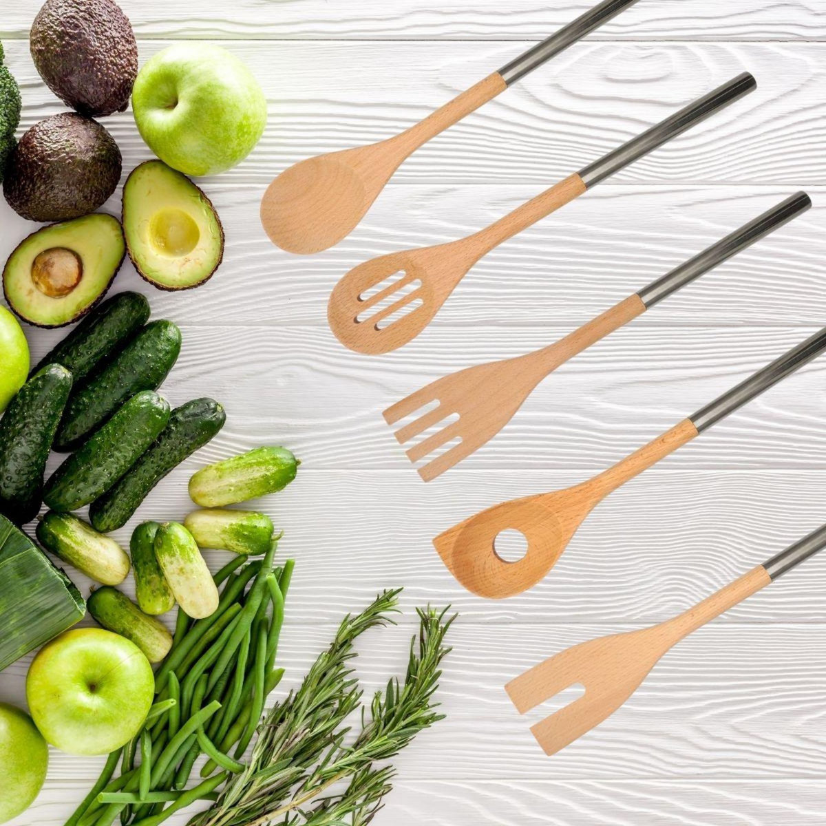 Fackelmann Ensemble de 5 couverts en bois et inox Fackelmann Boissellerie