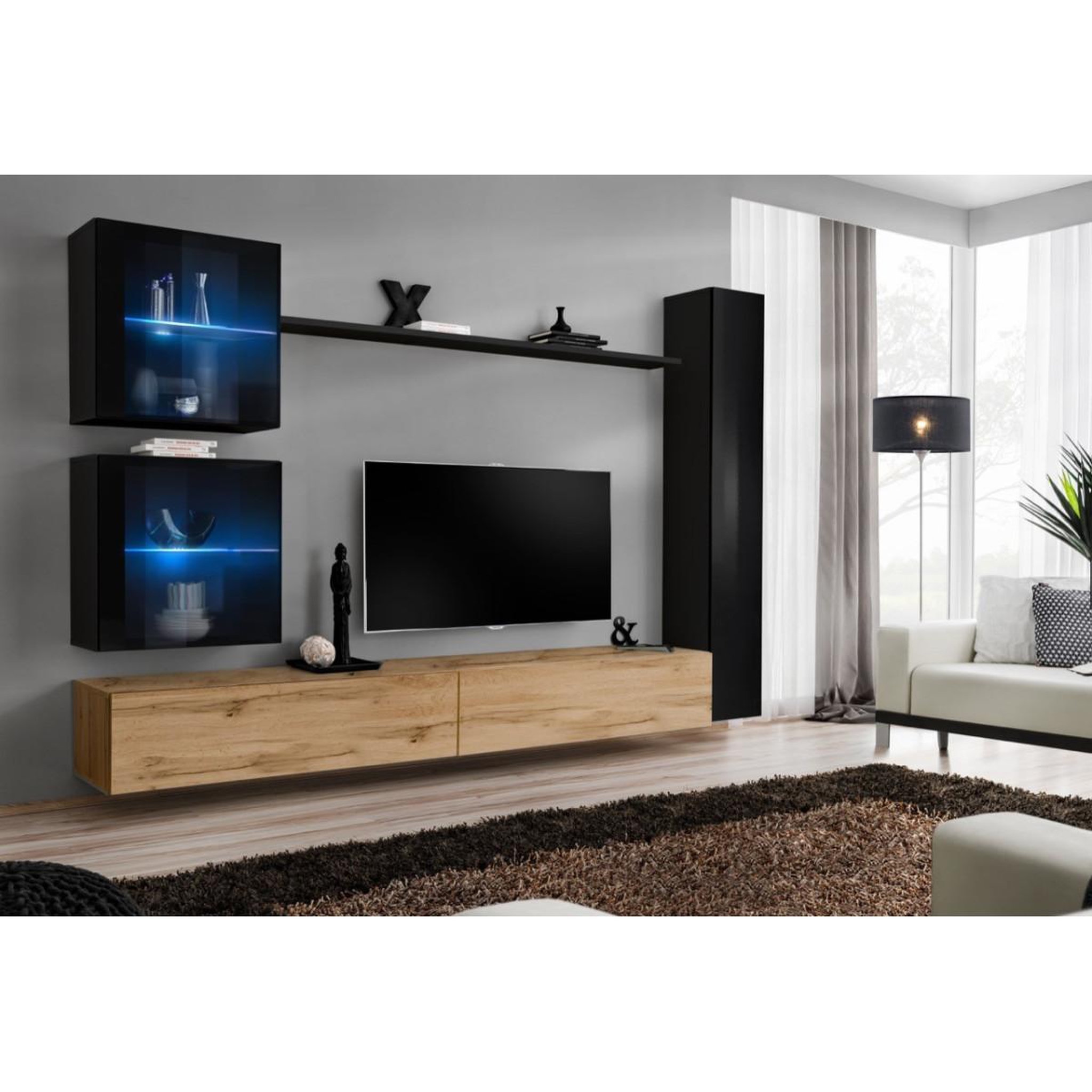 Voir la diapositive 2 : Paris Prix Meuble tv mural design  switch xviii  280cm naturel & noir