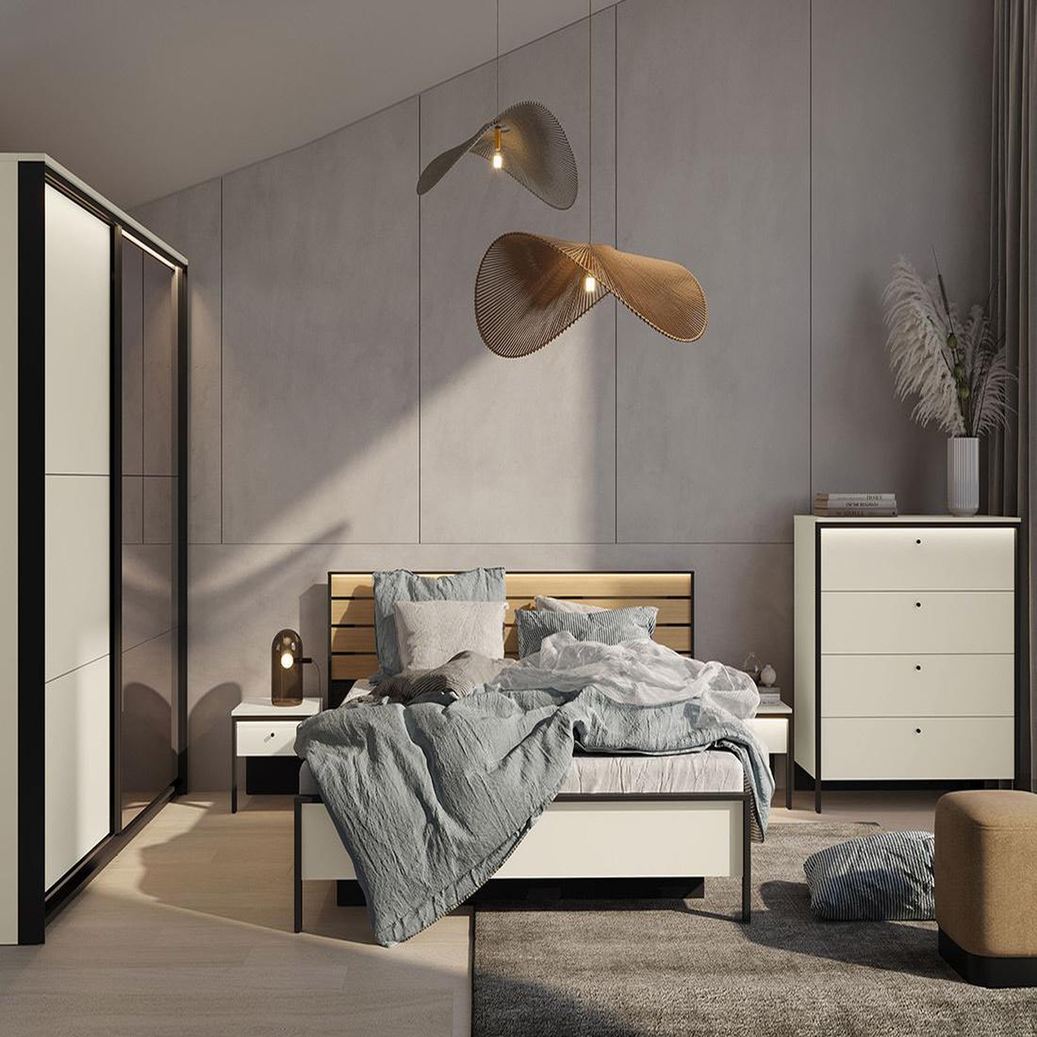 Voir la diapositive 6 : BEST MOBILIER Kimi - armoire - 2 portes coulissantes - led et miroir inclus - 220x221 cm