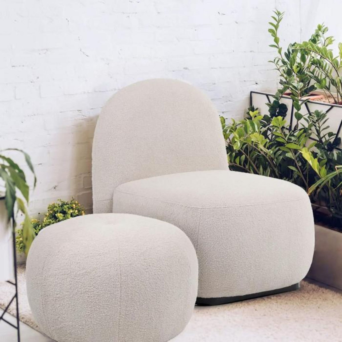 Paris Prix Pouf Rond Bouclette  Pilou  55cm Beige