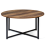 Voir la diapositive 3 : ID MARKET Table basse ronde HAWKINS 80 cm bois foncé design industriel