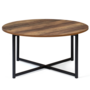 Voir la diapositive 3 : ID MARKET Table basse ronde HAWKINS 80 cm bois foncé design industriel