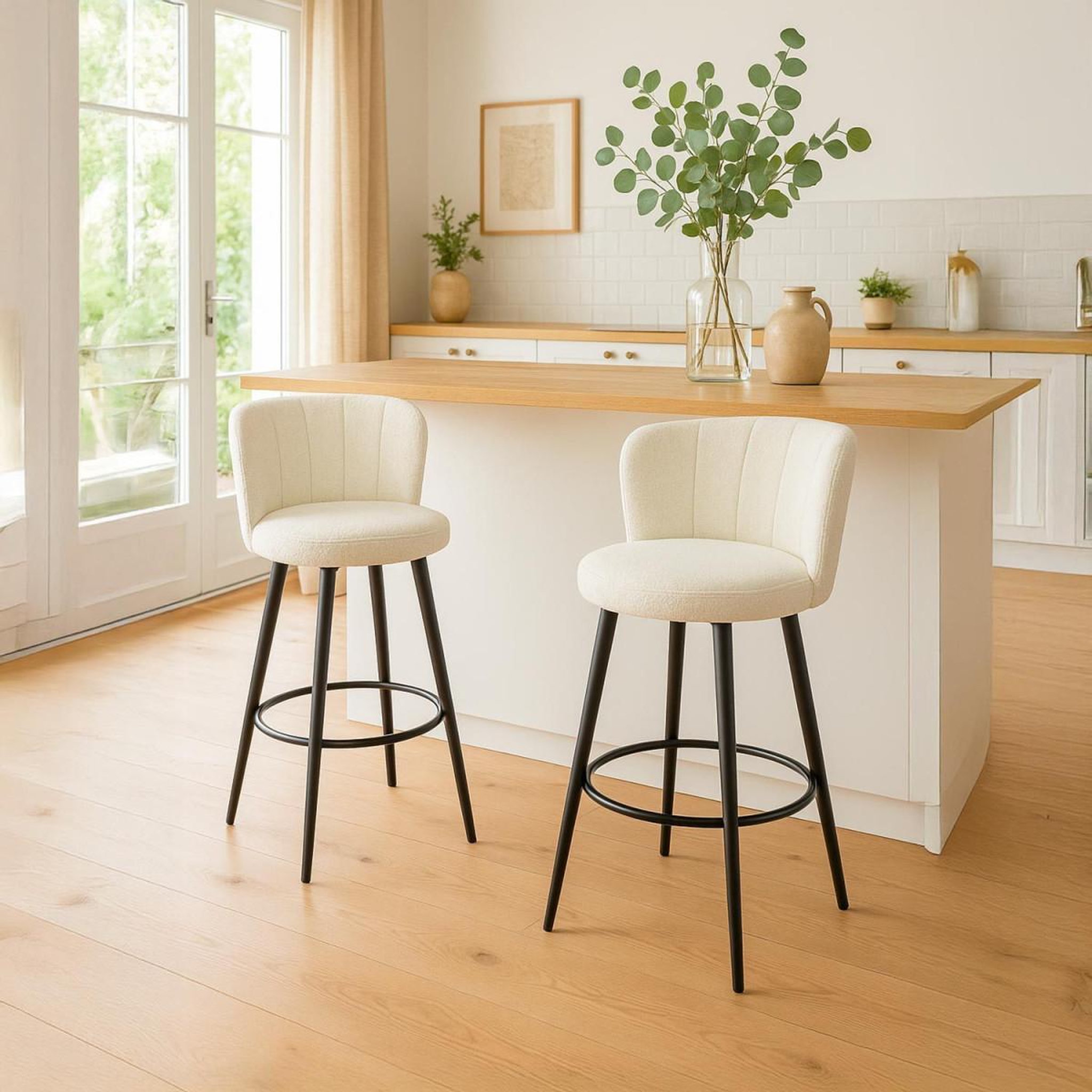 Voir la diapositive 5 : Paris Prix Lot de 2 Chaises de Bar en Tissu Bouclette  Philis  105cm Crème