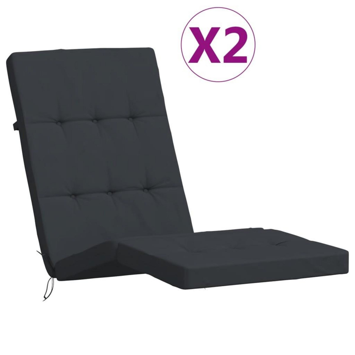 VIDAXL Coussins de chaise longue lot de 2 noir tissu oxford