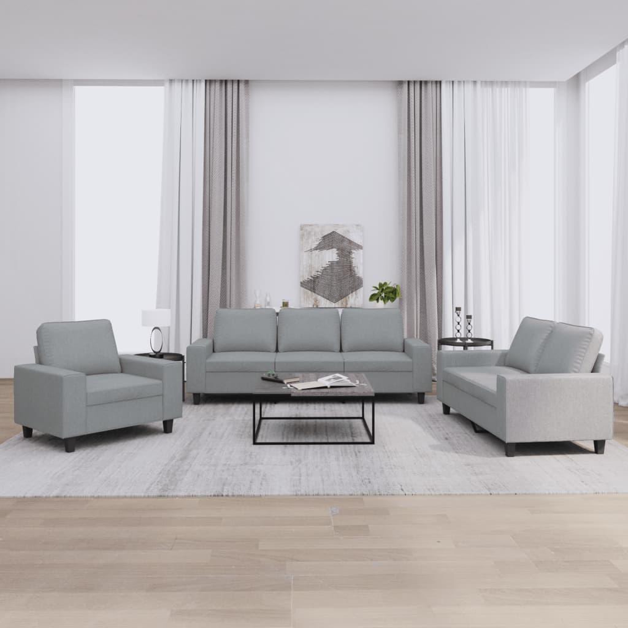 VIDAXL Ensemble de canapes 3 pcs gris clair tissu