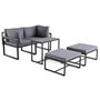 Voir la diapositive 3 : BEST MOBILIER Beyla – salon de jardin modulable en acier noir - 4 places - coussins gris