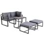 Voir la diapositive 3 : BEST MOBILIER Beyla – salon de jardin modulable en acier noir - 4 places - coussins gris