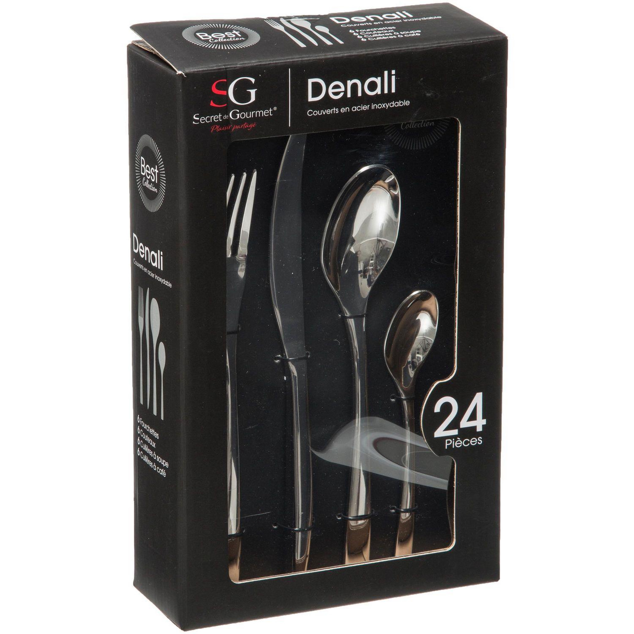 Voir la diapositive 3 : SECRET DE GOURMET Ménagère Denali en Acier inoxydable - 24 pièces - Argent
