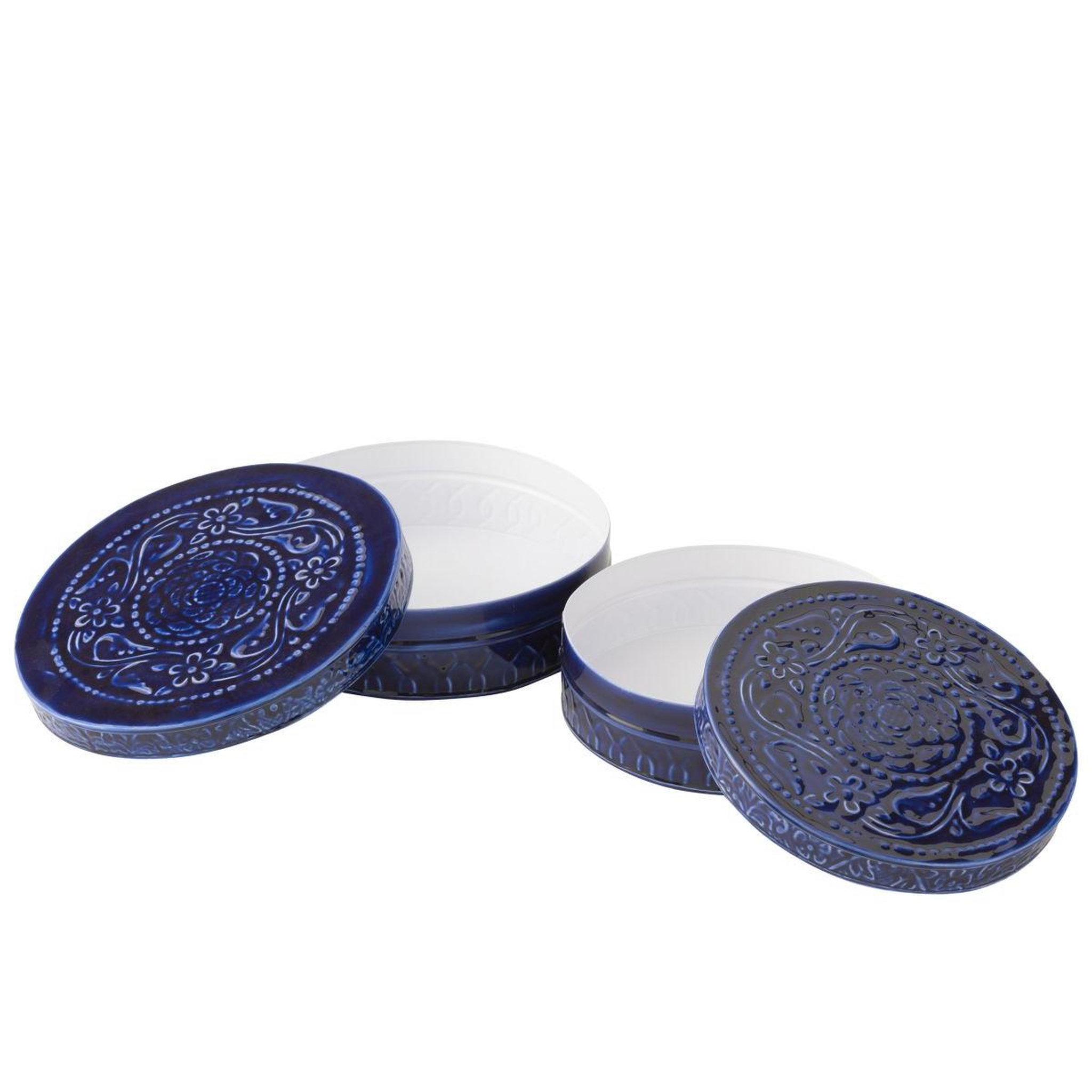 Voir la diapositive 3 : J-LINE Lot de 2 boîtes en métal  nag  24cm bleu