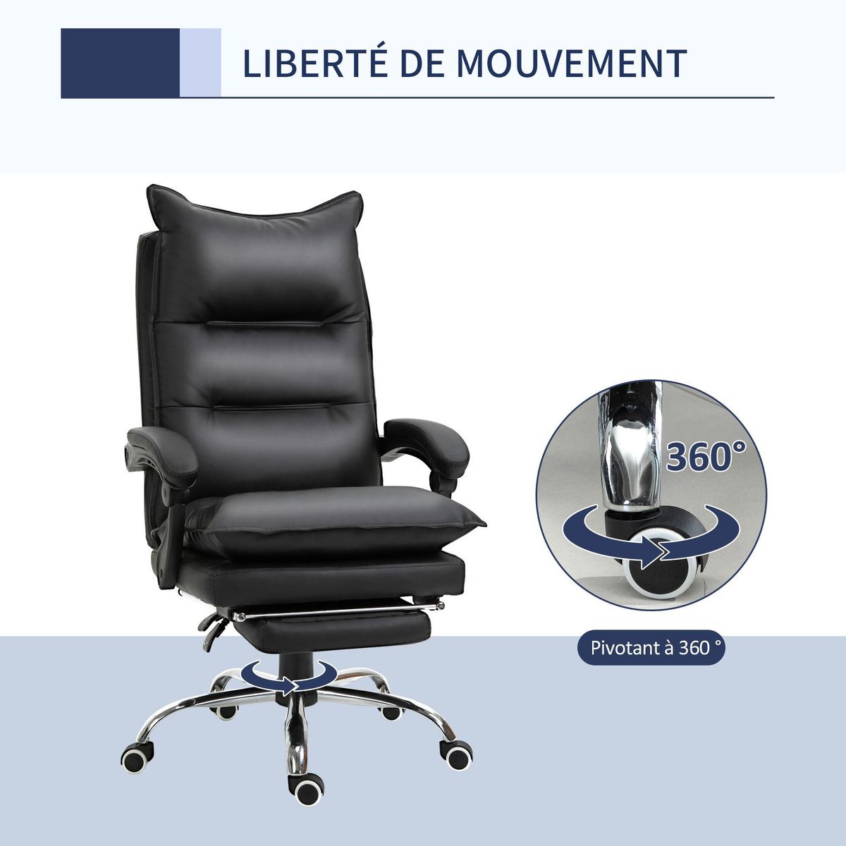 VINSETTO Fauteuil de bureau direction hauteur réglable dossier inclinable repose-pied intégré revêtement synthétique noir