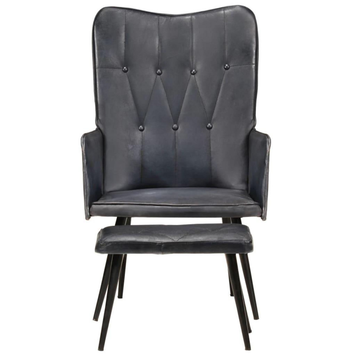 VIDAXL Chaise a oreilles avec repose-pied Gris Cuir veritable