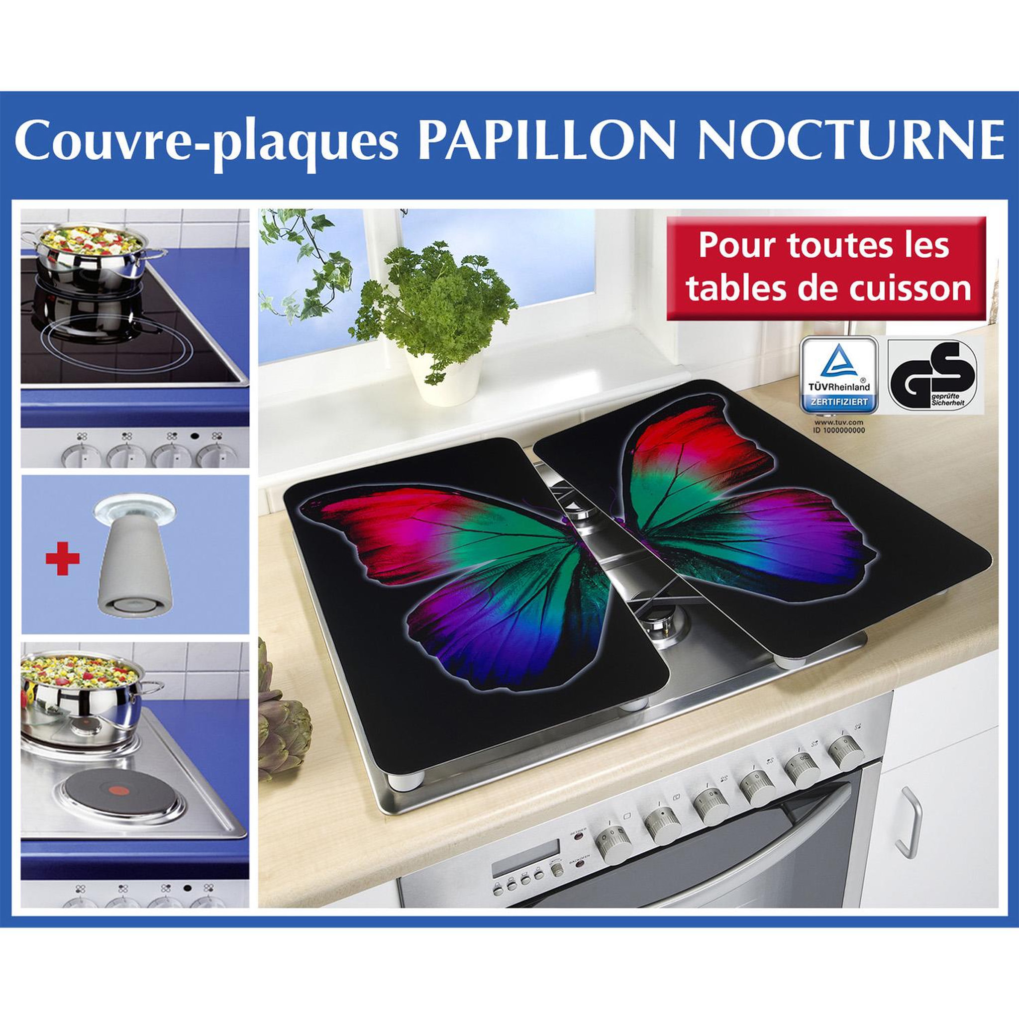 Voir la diapositive 2 : Wenko 2 Couvre-plaques universel - Papillon nocturne