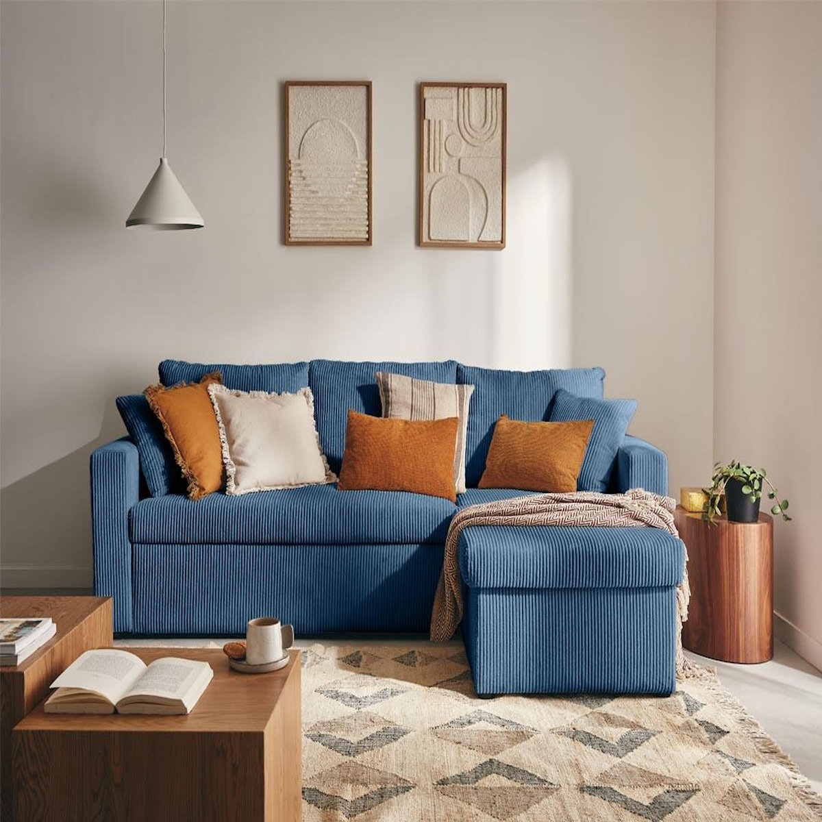 BEST MOBILIER Cyrus - canapé d'angle réversible 4 places - convertible avec coffre - en velours côtelé