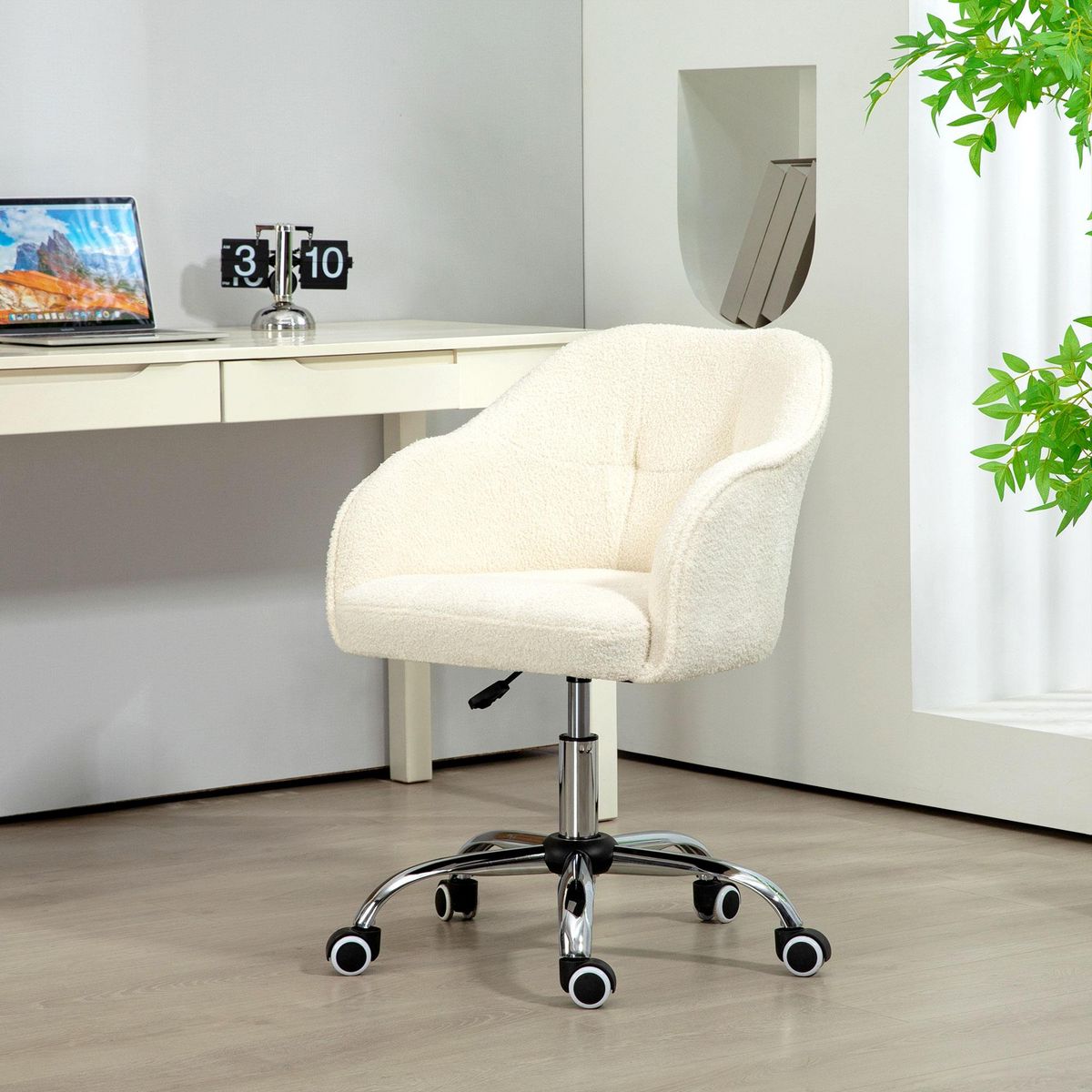 HOMCOM Chaise de bureau tissu bouclette design hauteur réglable pivotante piètement acier