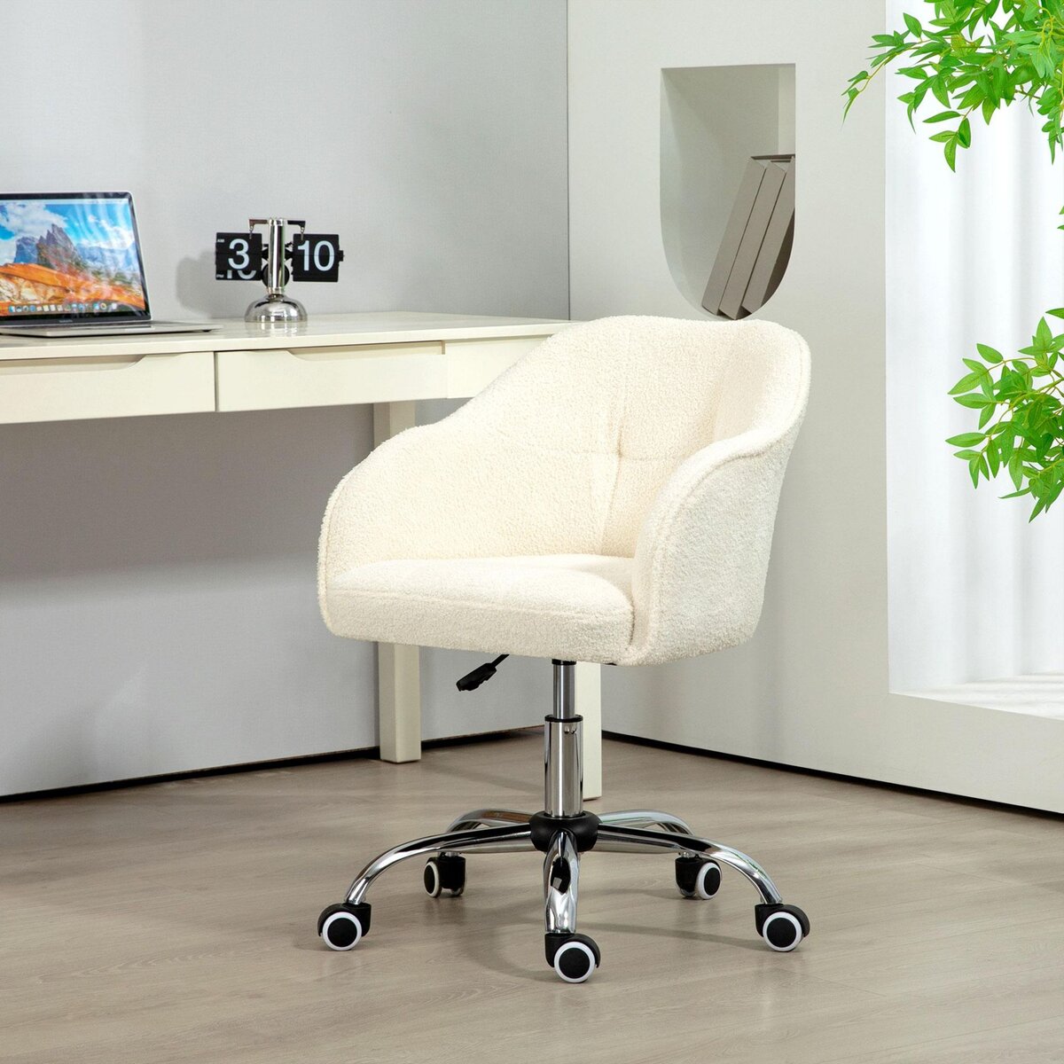 HOMCOM Chaise de bureau tissu bouclette design hauteur réglable pivotante piètement acier