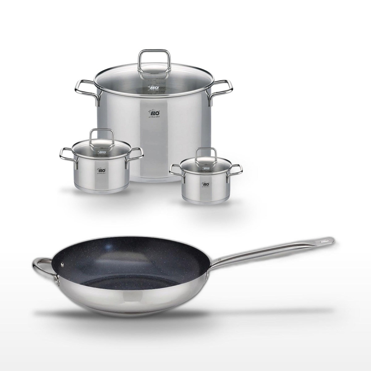 ELO Lot Poêle 32cm et 3 Faitouts Elo Profi Therm Platinum