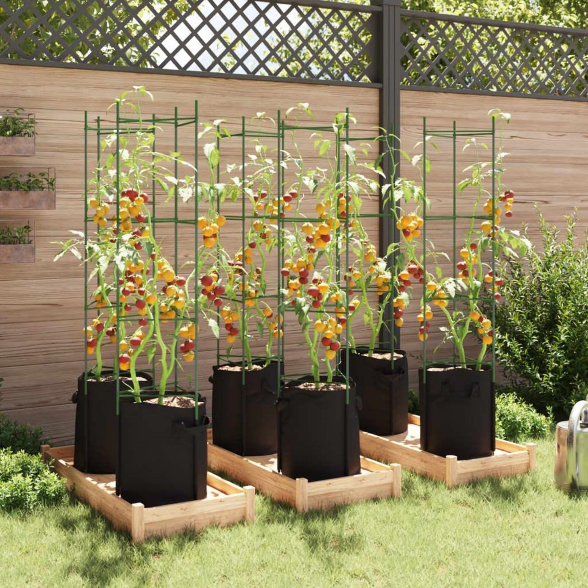 VIDAXL Cages a tomates avec sacs a plantes 6 pcs 154 cm acier et PP