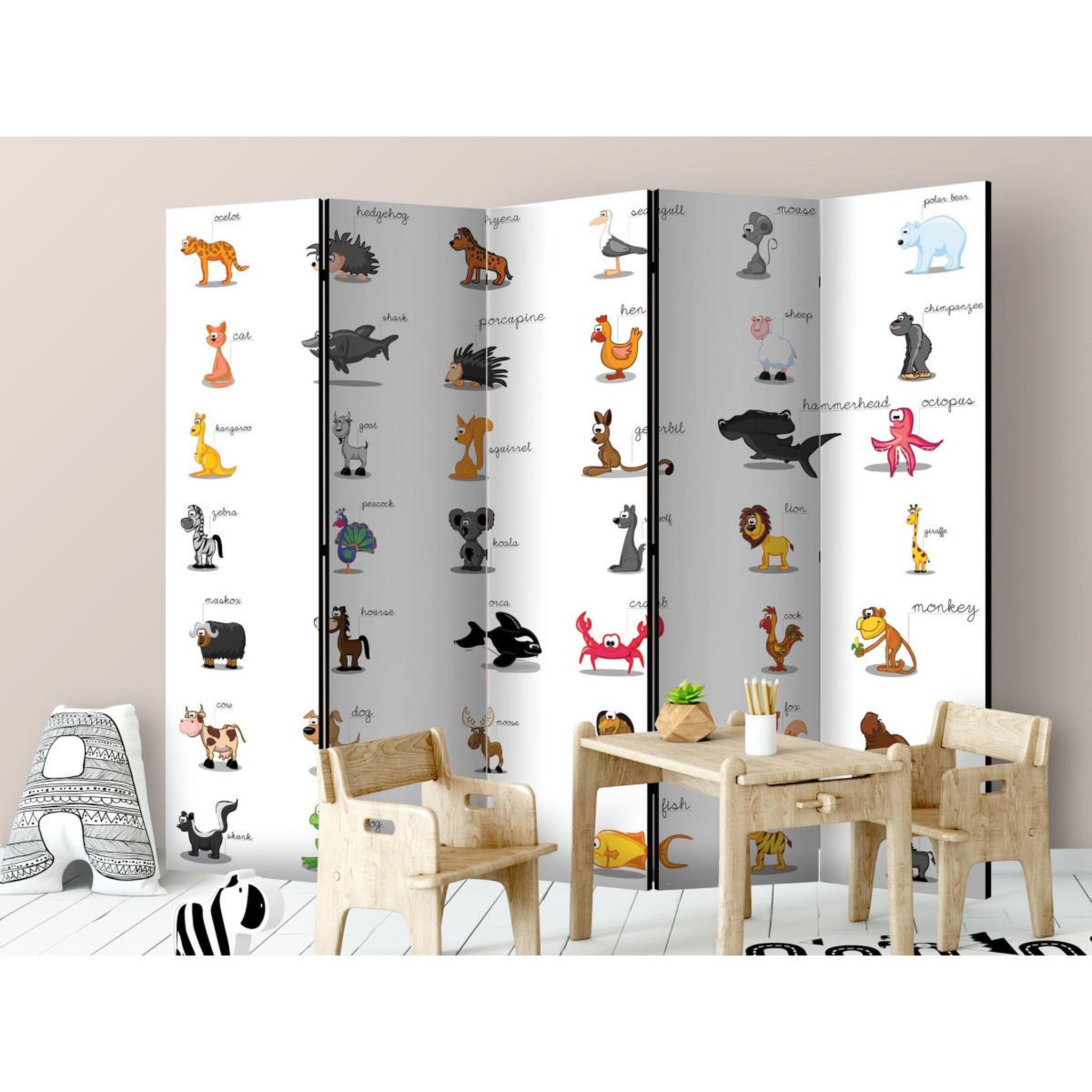 Voir la diapositive 2 : Paris Prix Paravent 5 volets  learning by playing animals  172x225cm