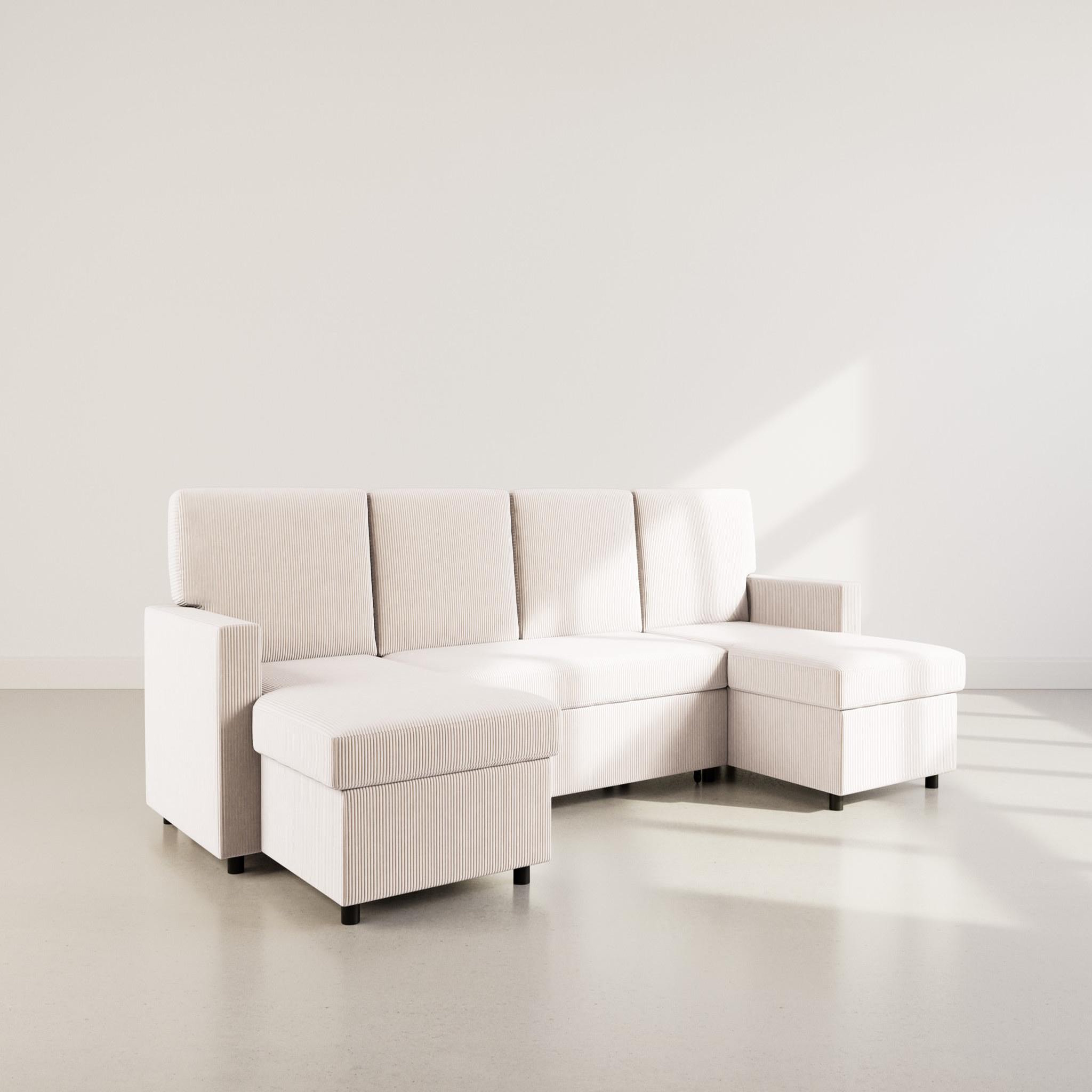 BEST MOBILIER Meiya - canapé panoramique en u 7 places convertible avec coffre en velours côtelé. Coloris disponibles : Beige