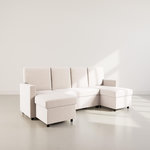 BEST MOBILIER Meiya - canapé panoramique en u 7 places convertible avec coffre en velours côtelé. Coloris disponibles : Beige