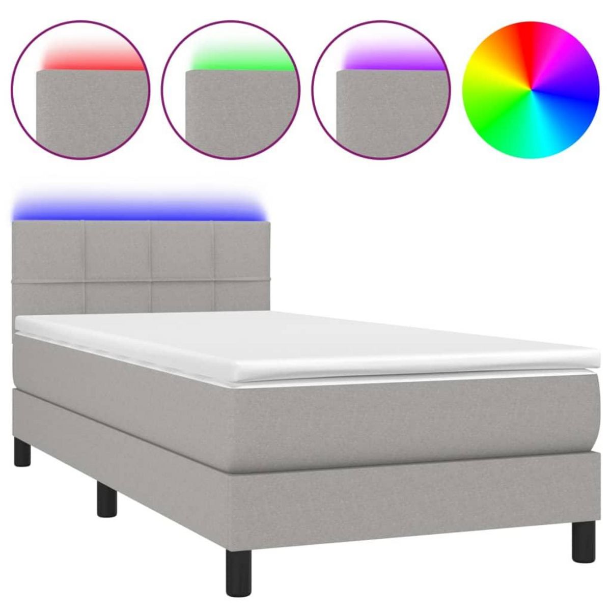 VIDAXL Sommier a lattes de lit avec matelas et LED Gris clair 80x200cm
