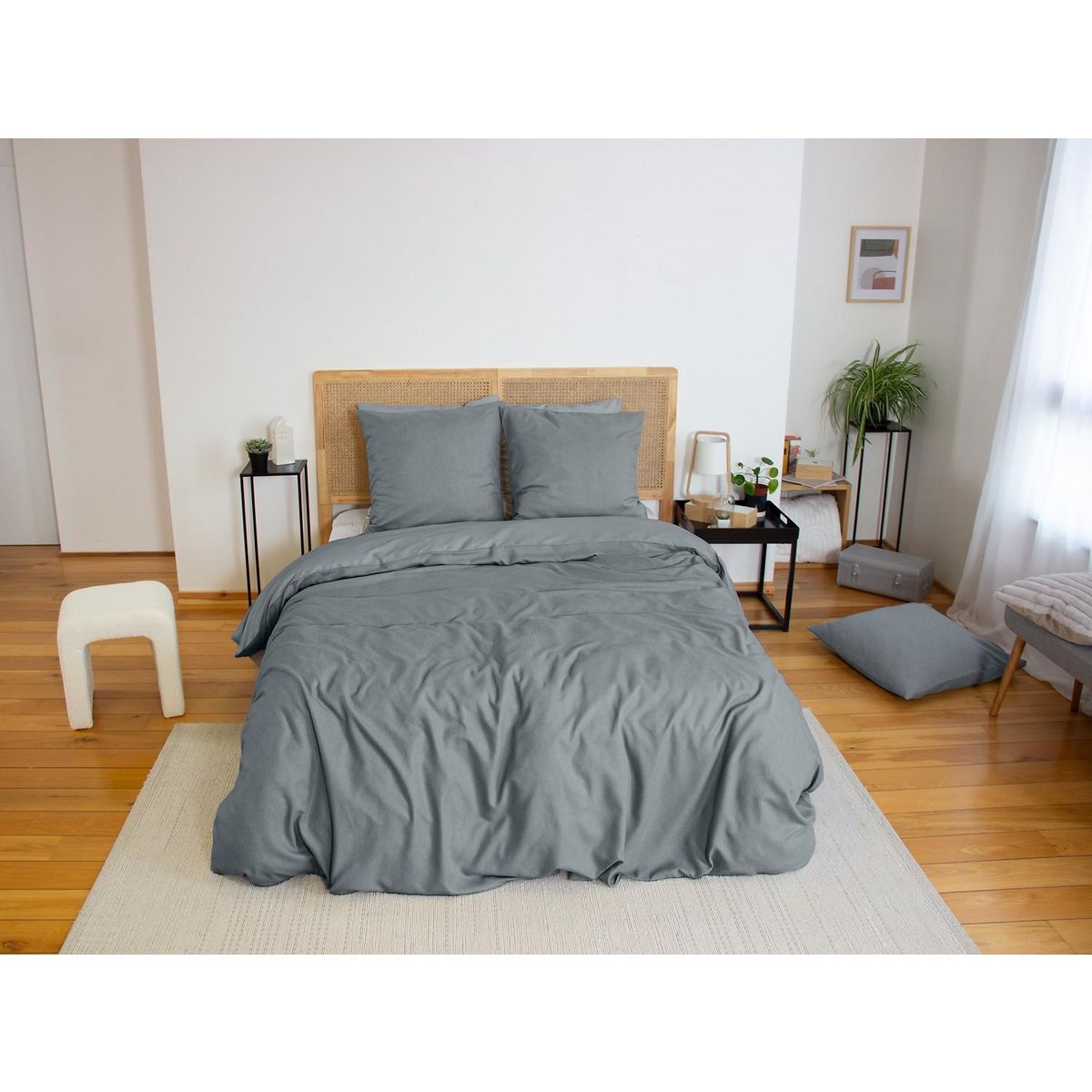 Home collection Parure housse de couette 3pcs 240x220 100% microfibre effet flanelle - ardoise