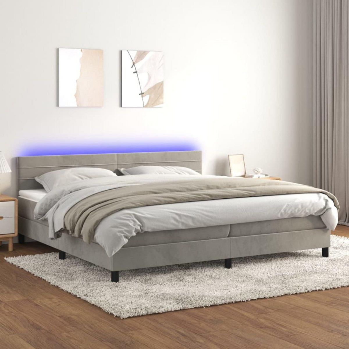 VIDAXL Sommier a lattes de lit avec matelas LED Gris clair 200x200 cm