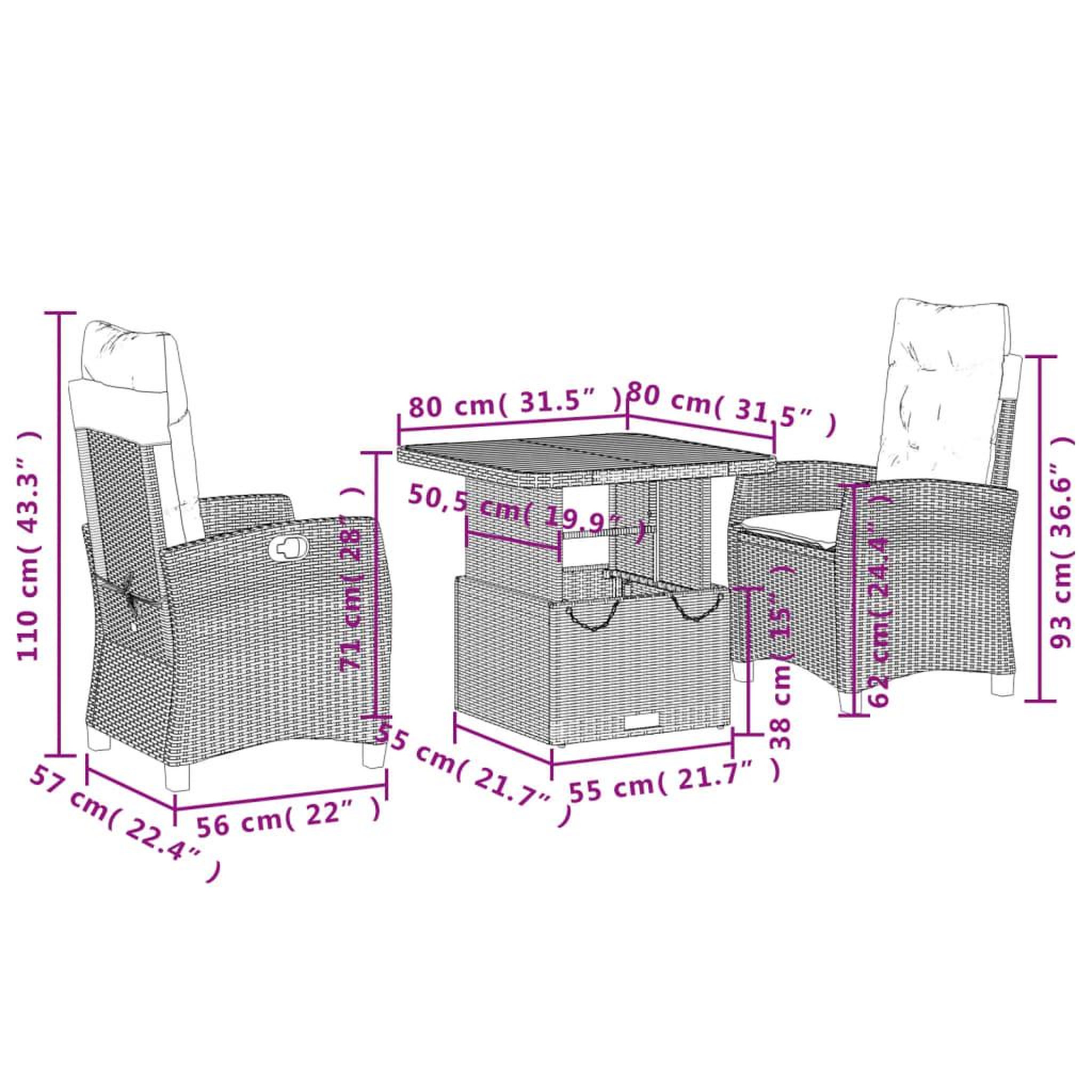 Voir la diapositive 6 : VIDAXL Ensemble a manger de jardin avec coussins 3 pcs Noir