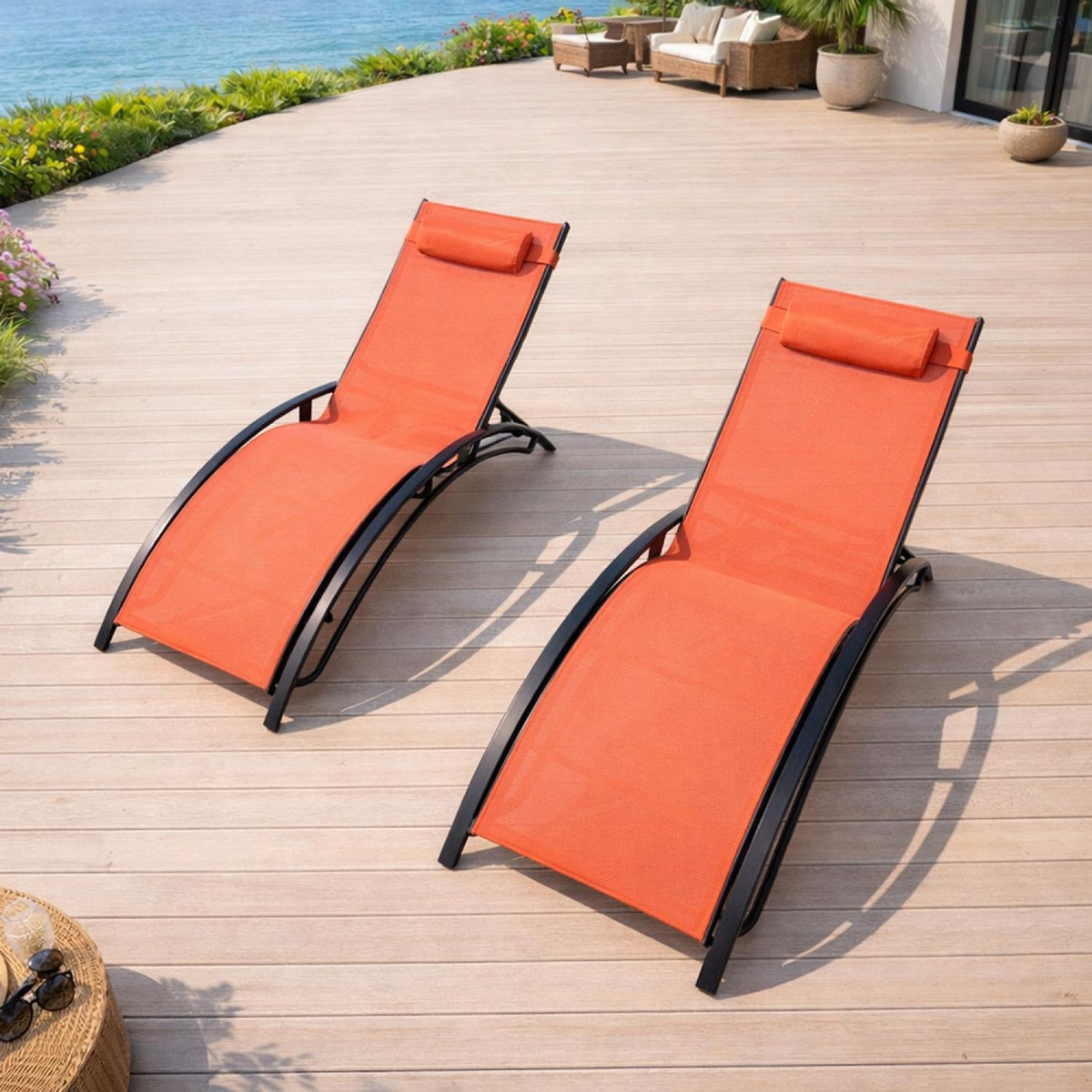 CONCEPT USINE Lot de 2 transats ajustables noir et terracota CALI