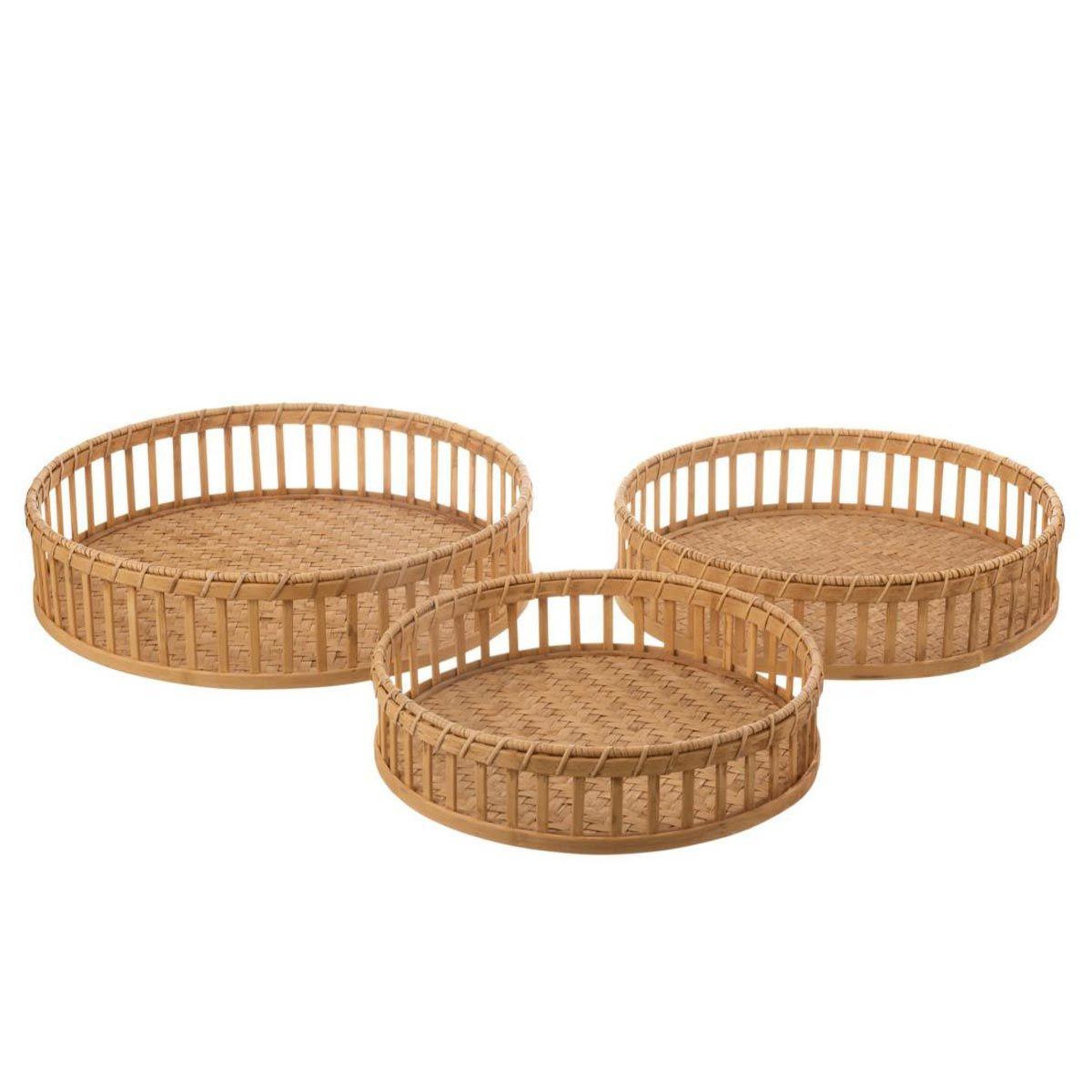 Voir la diapositive 1 : J-LINE Lot de 3 plateaux déco  ronds  47cm naturel