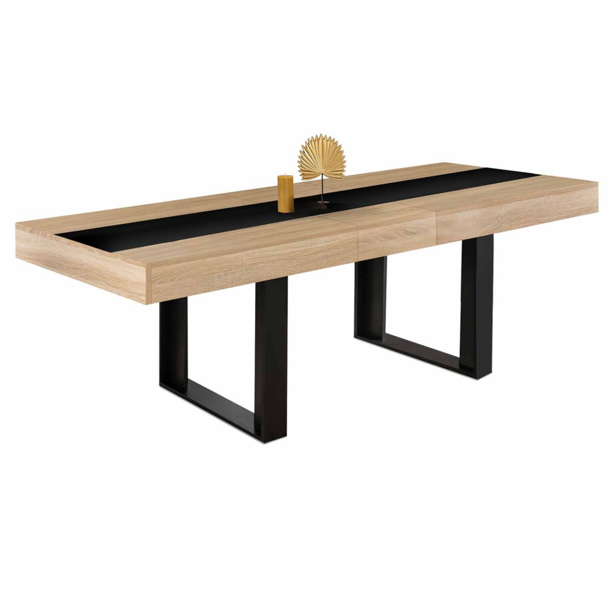 ID MARKET Table à manger extensible rectangle PHOENIX 4-8 personnes bois et noir bande centrale noire 160-200 cm