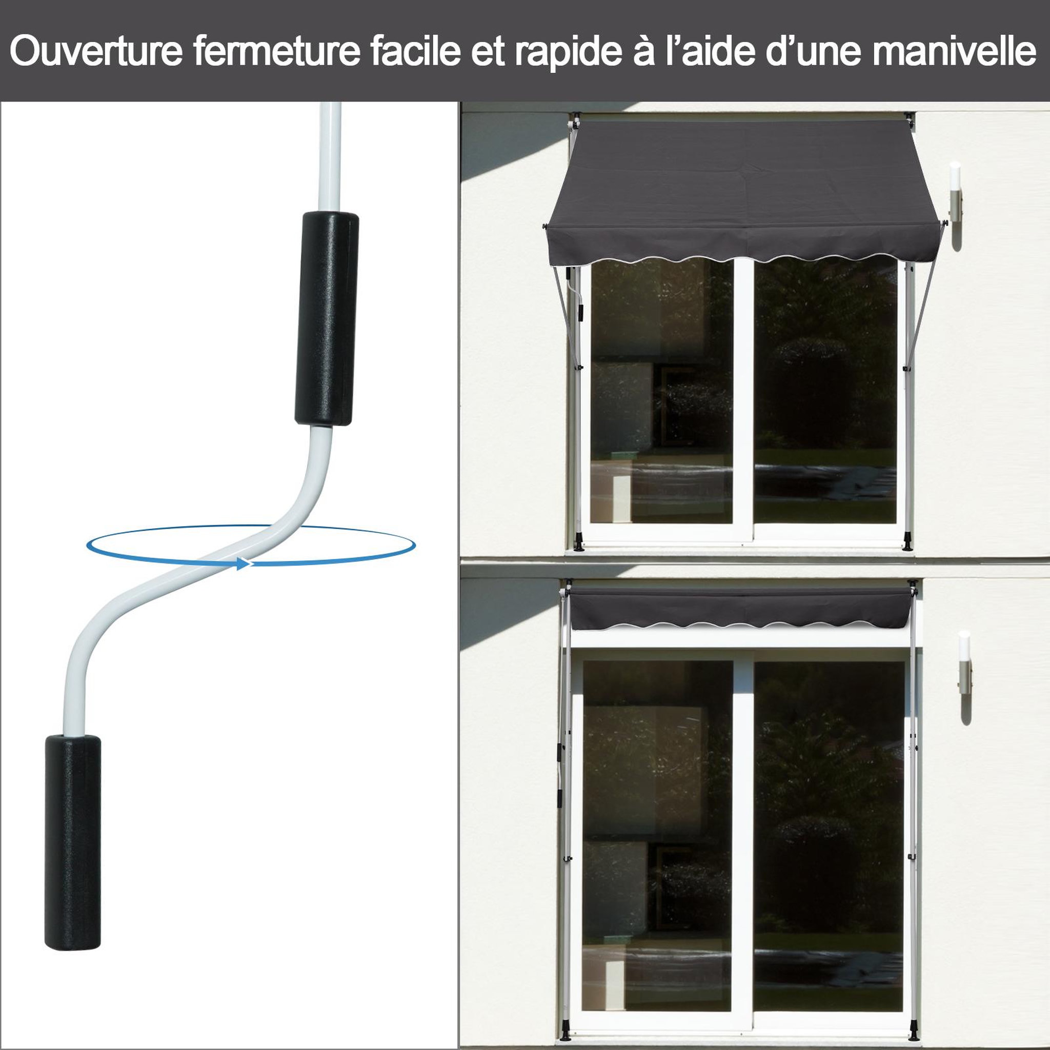 Voir la diapositive 6 : OUTSUNNY Store banne manuel rétractable 2L x 1,5l x 1,7-2,8H m inclinaison réglable installation rapide métal alu polyester gris