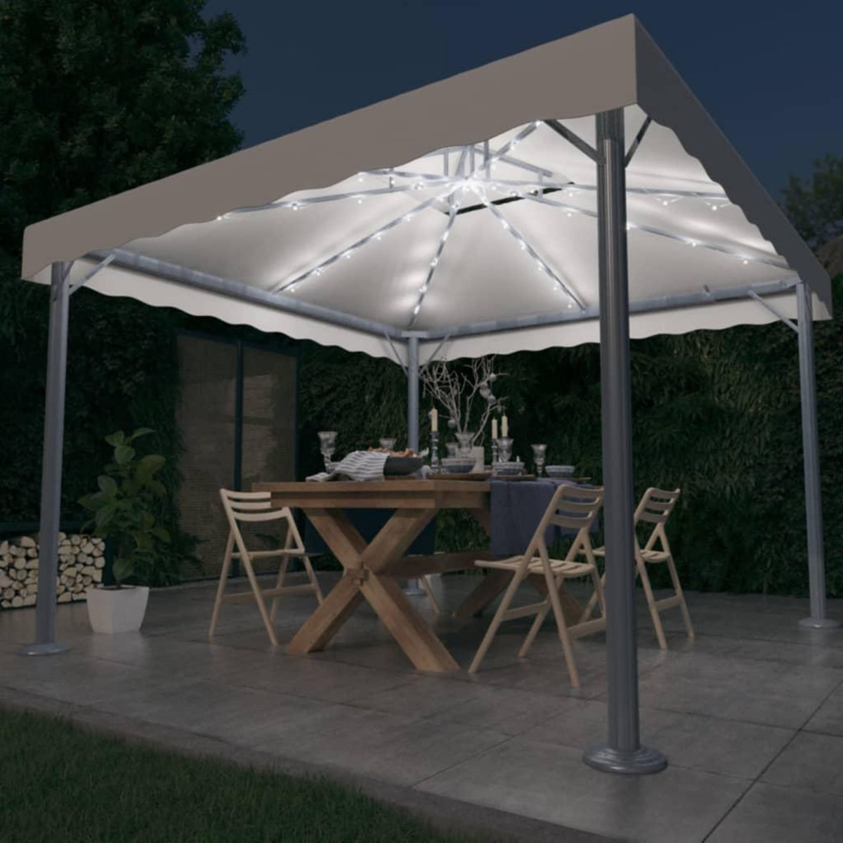 VIDAXL Tonnelle avec guirlande lumineuse LED 300x300cm Creme Aluminium
