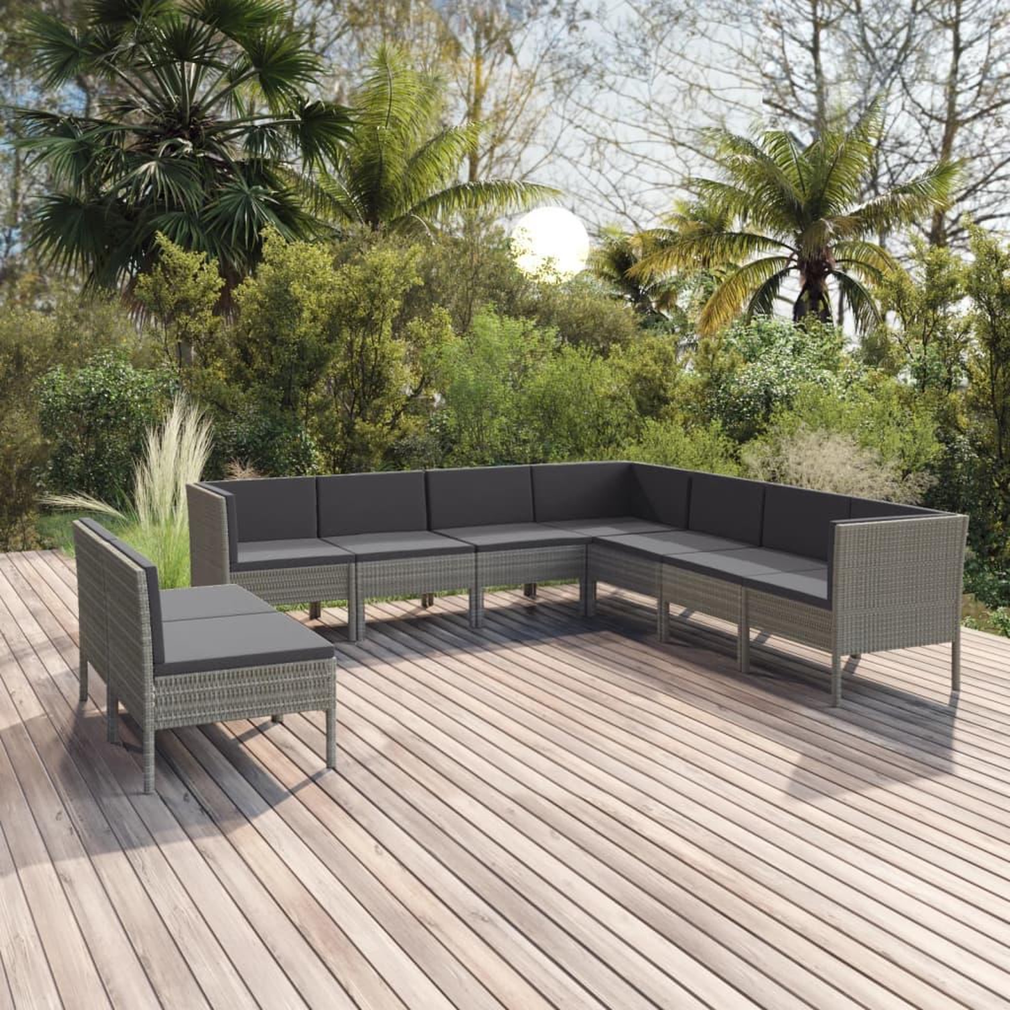 Voir la diapositive 1 : VIDAXL Salon de jardin 9 pcs avec coussins Resine tressee Gris