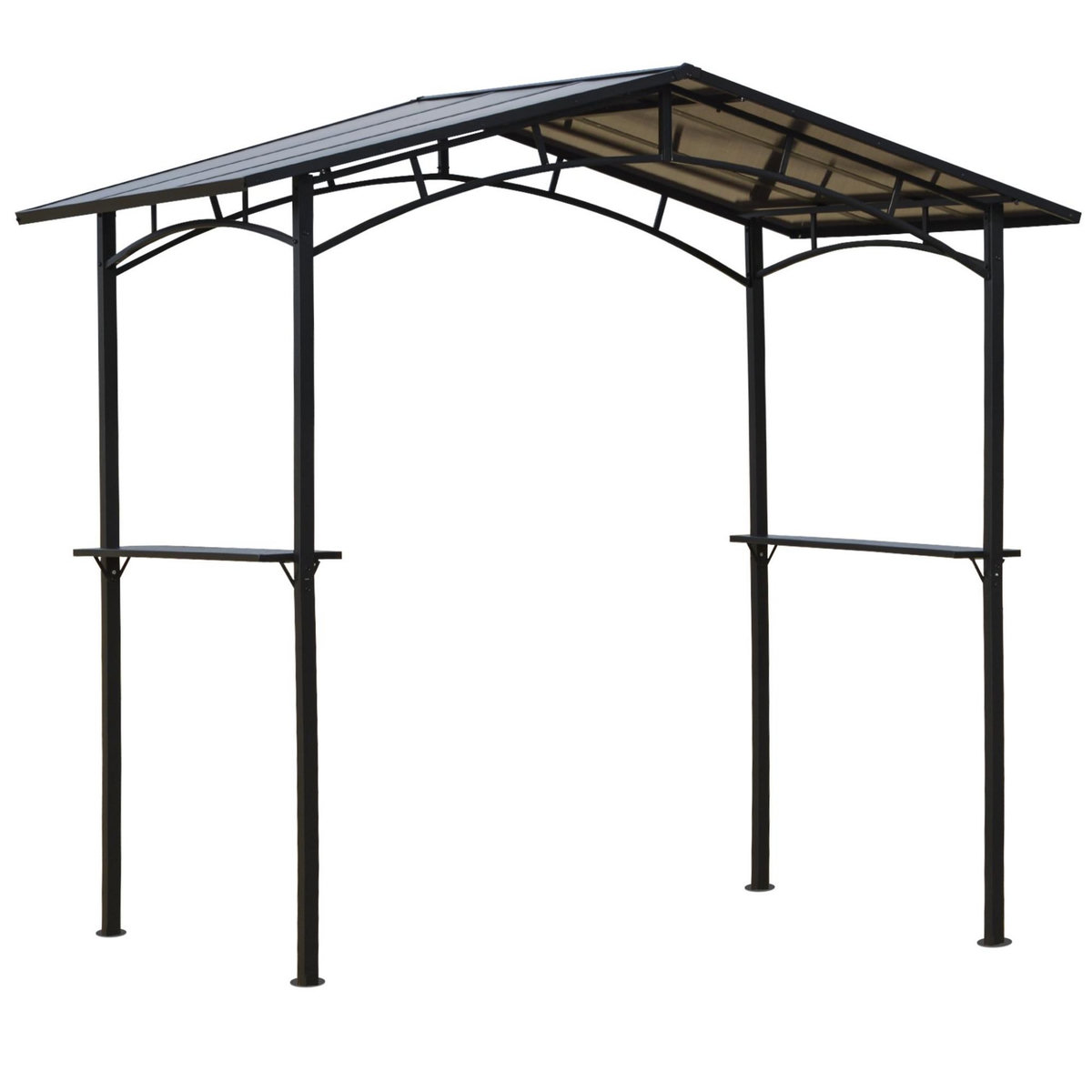 OUTSUNNY Pavillon jardin - abri barbecue - steakhouse 2 étagères - toit de barbecue - dim. 2,46L x 1,49l x 2,30H m - alu. métal noir toit polycarbonate
