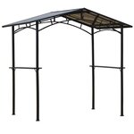 OUTSUNNY Pavillon jardin - abri barbecue - steakhouse 2 étagères - toit de barbecue - dim. 2,46L x 1,49l x 2,30H m - alu. métal noir toit polycarbonate