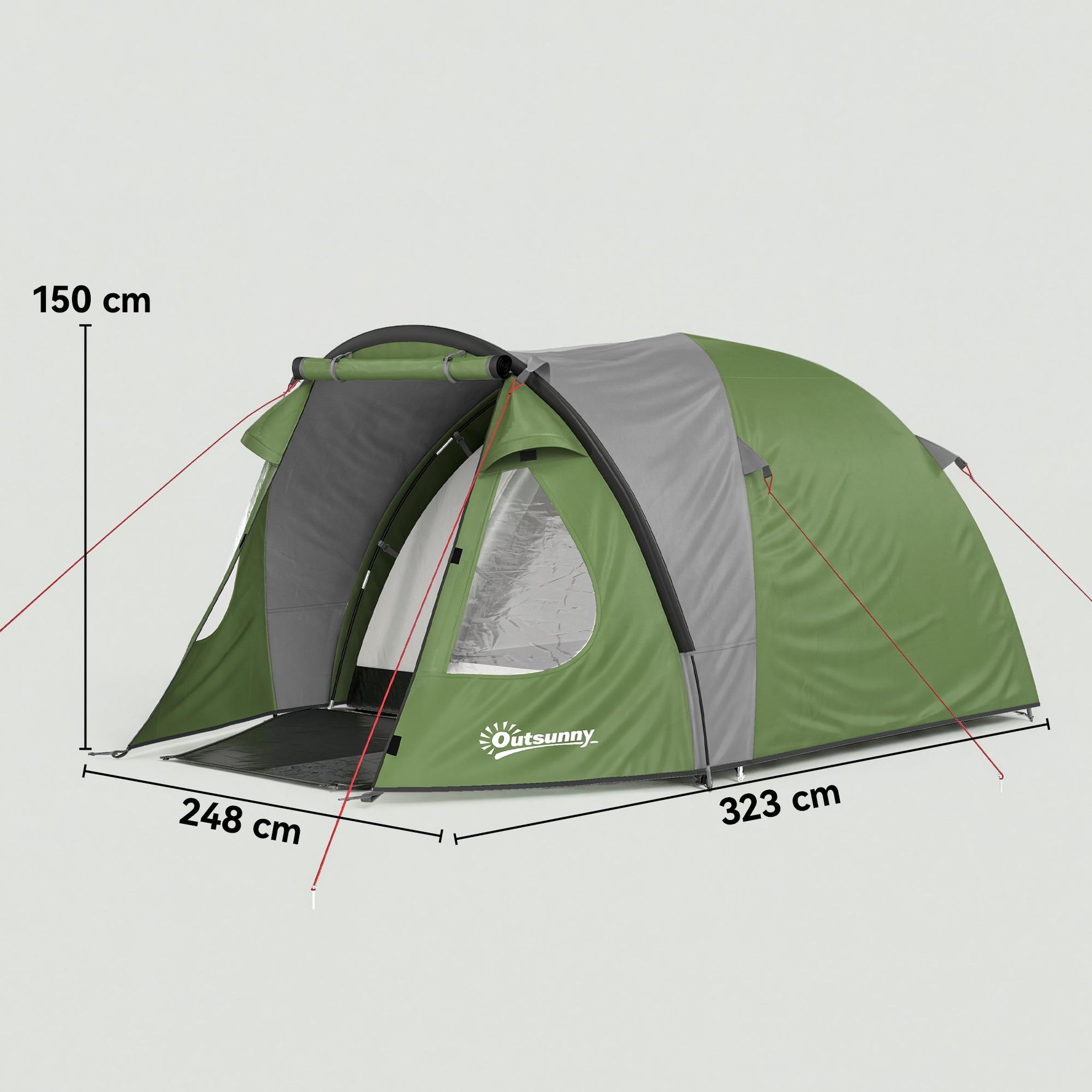 Voir la diapositive 3 : OUTSUNNY Tente de camping 2-4 personnes - tente dôme familiale imperméable - sac de transport inclus vert