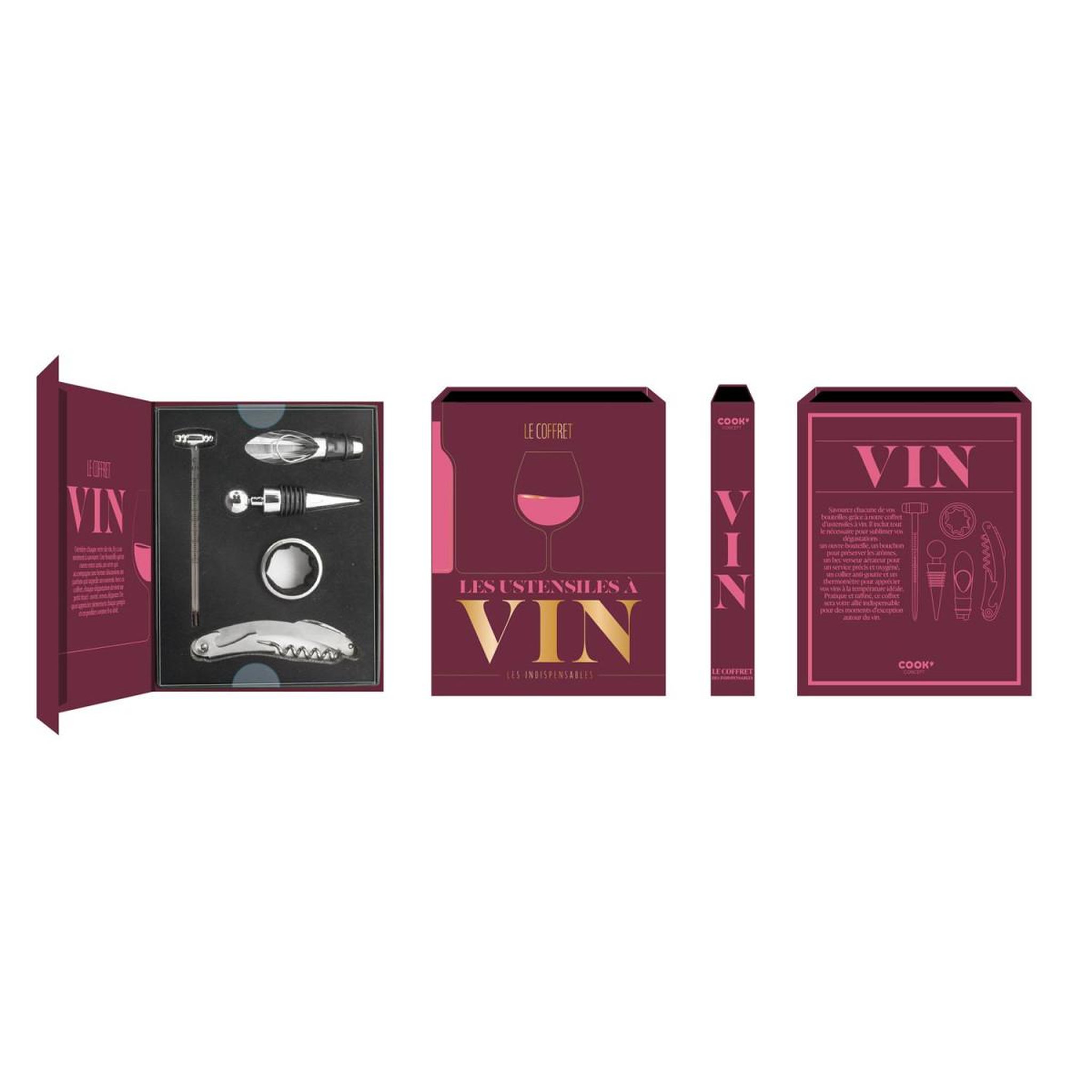 Voir la diapositive 2 : COOK CONCEPT Coffret vin 5 pièces  livre  18cm violet