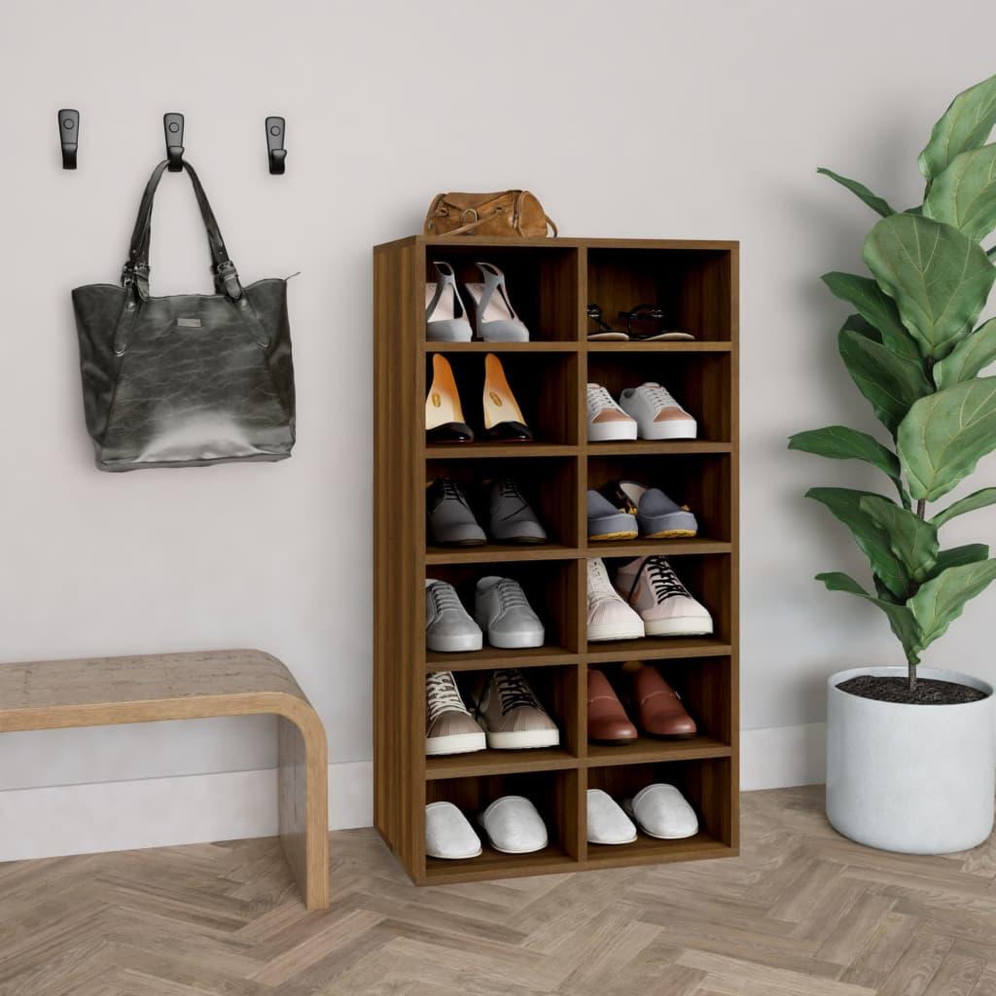 Voir la diapositive 1 : VIDAXL Etagere a chaussures Chene marron 54x34x100,5cm Bois ingenierie
