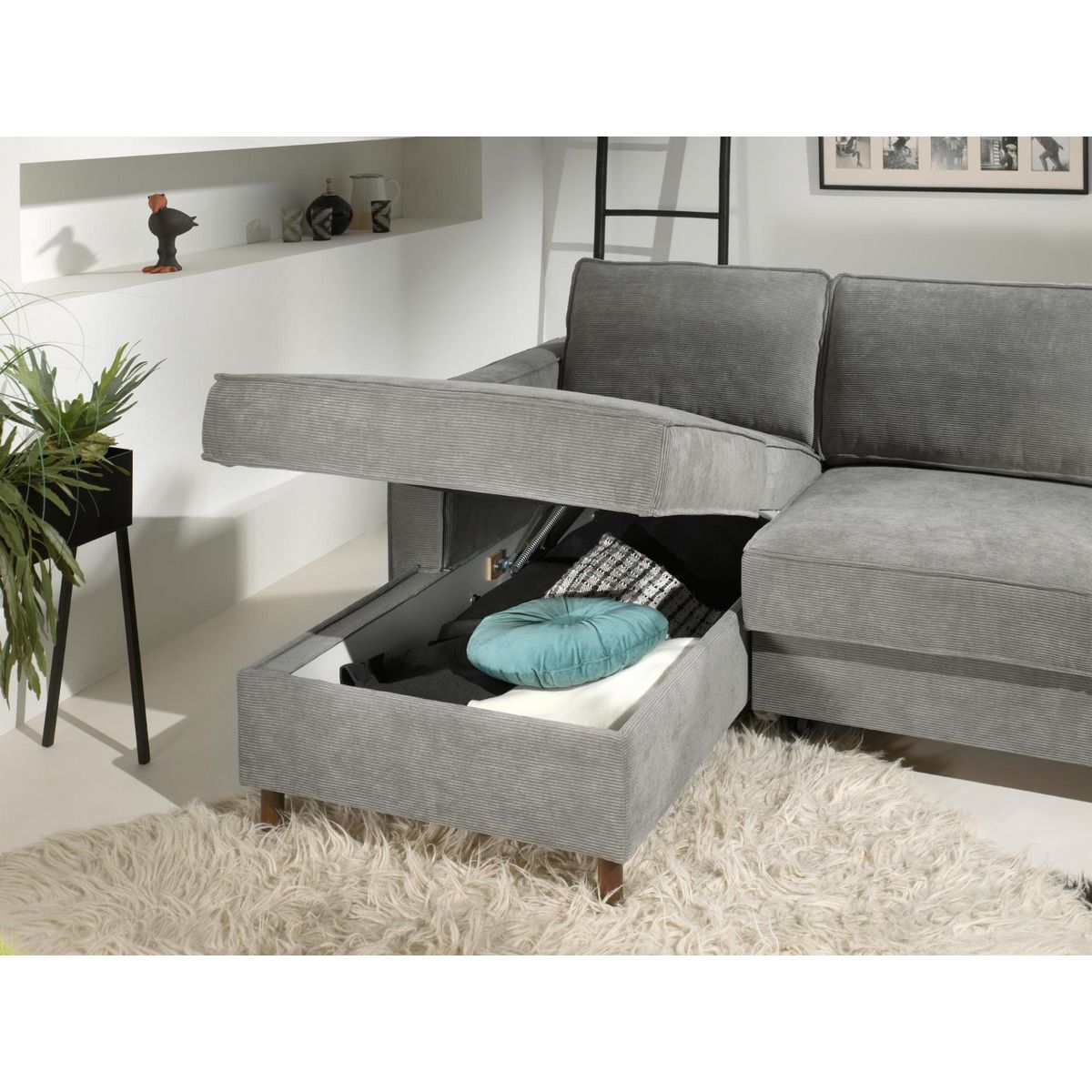 LISA DESIGN Jake - canapé d'angle gauche - convertible avec coffre - 4 places - en velours côtelé