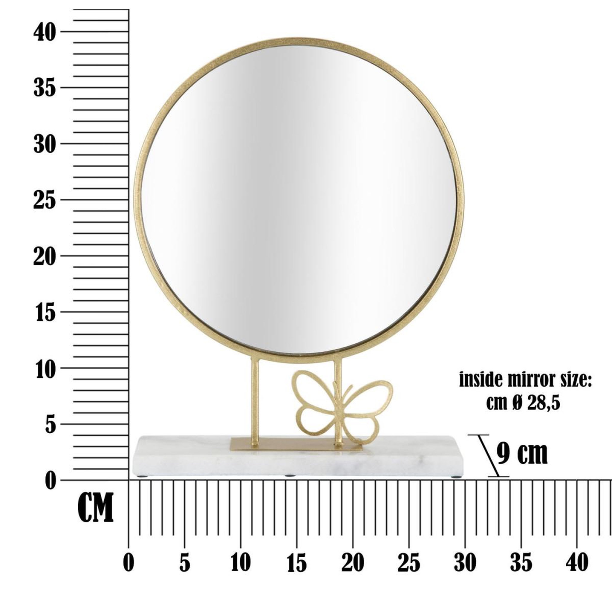 Voir la diapositive 6 : Paris Prix Miroir sur Pied en Marbre  Butterfly  39cm Or