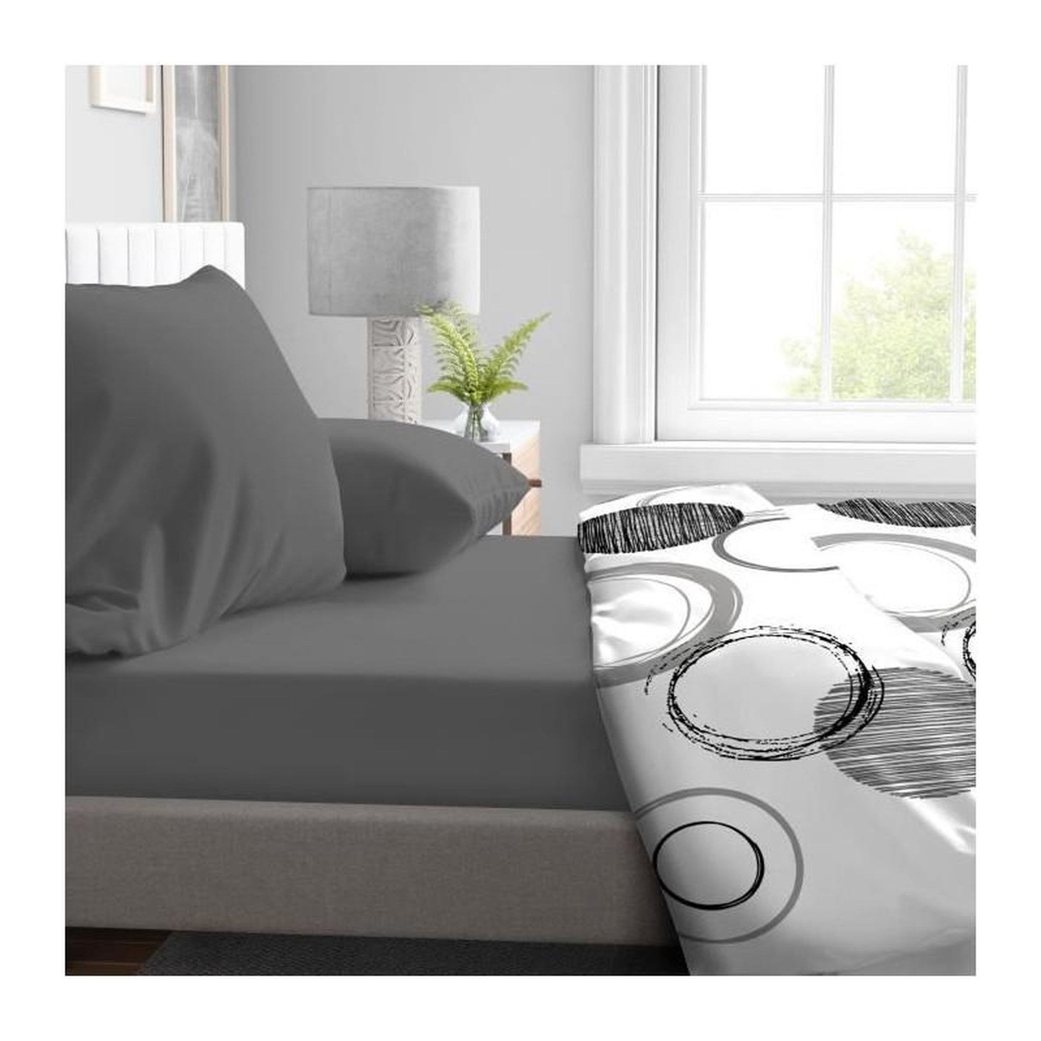 Voir la diapositive 2 : HOME LINGE PASSION Drap housse - HOME LINGE PASSION - HP71770 - 160 x 200 cm + 30 cm bonnet - Microfibre - 82 g - Gris anthracite