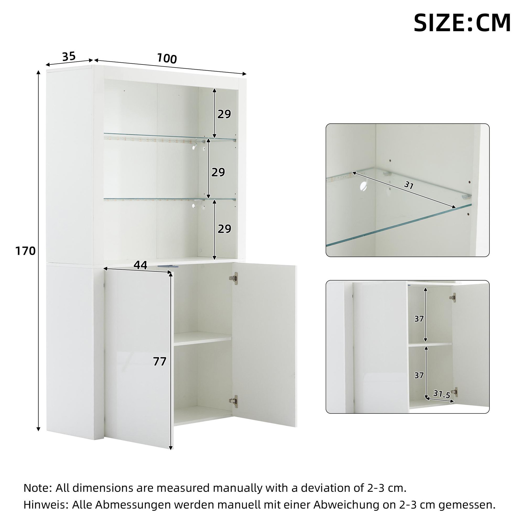 Voir la diapositive 3 : MERAX Vitrine blanc 2 étagères led - 100x170 cm mdf
