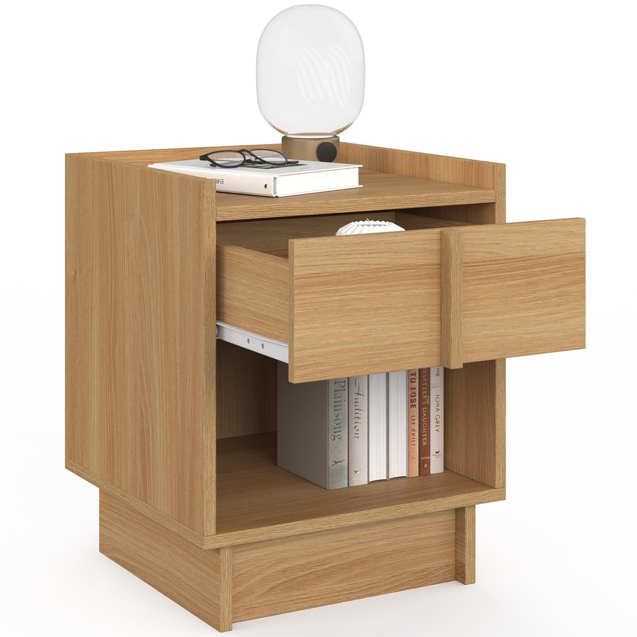 Voir la diapositive 4 : ID MARKET Lot de 2 tables de chevet rosie 1 tiroir et 1 niche façon hêtre design minimaliste