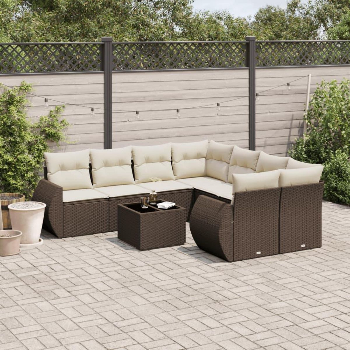 VIDAXL Salon de jardin avec coussins 9 pcs marron resine tressee