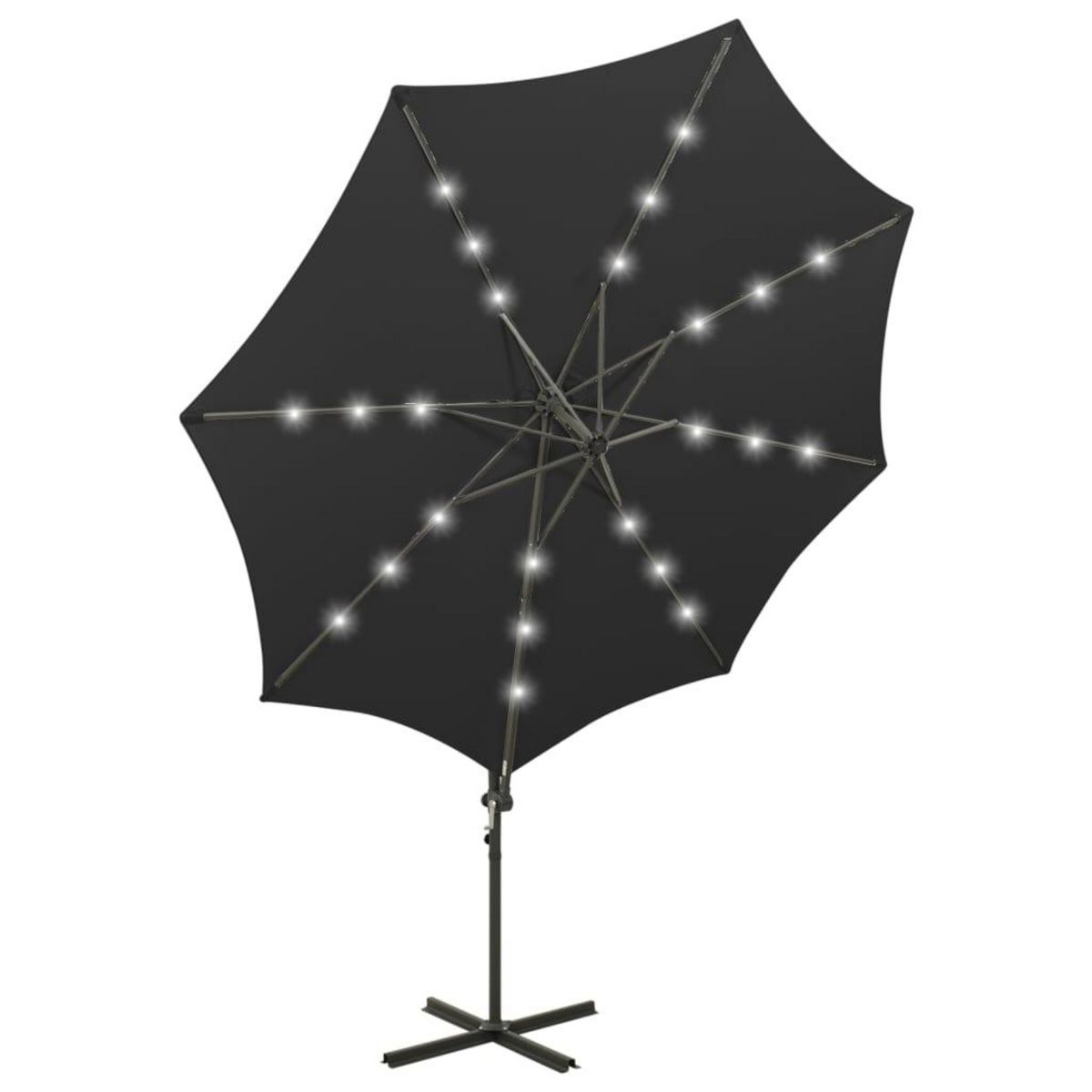 VIDAXL Parasol de jardin en porte-a-faux et mat et lumieres LED noir