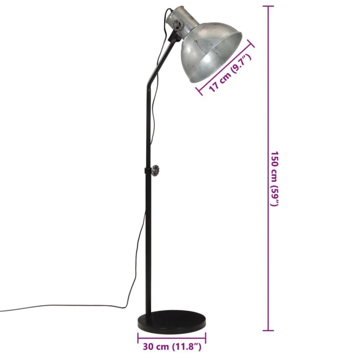 VIDAXL Lampadaire 25 W argent vintage 30x30x90-150 cm E27