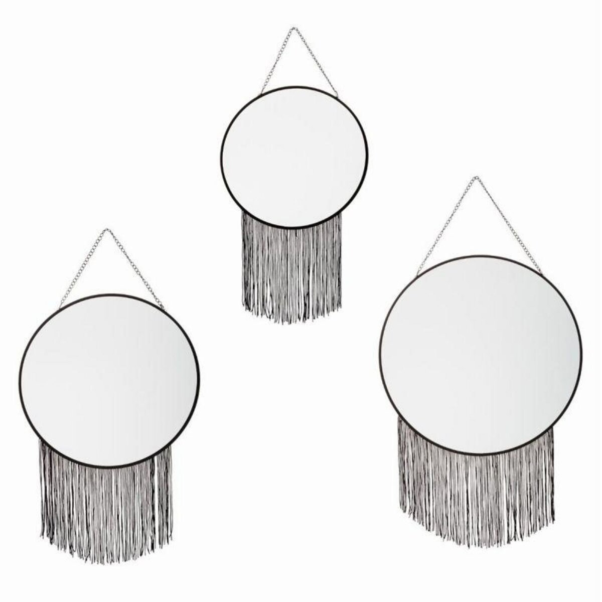  Lot de 3 Miroirs Muraux Métal  Chaîne  54cm Noir