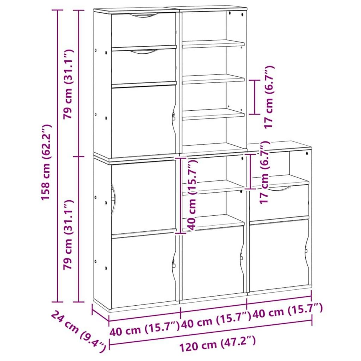 VIDAXL Armoires laterales 5 pcs ODDA 40x24x79 cm bois massif pin